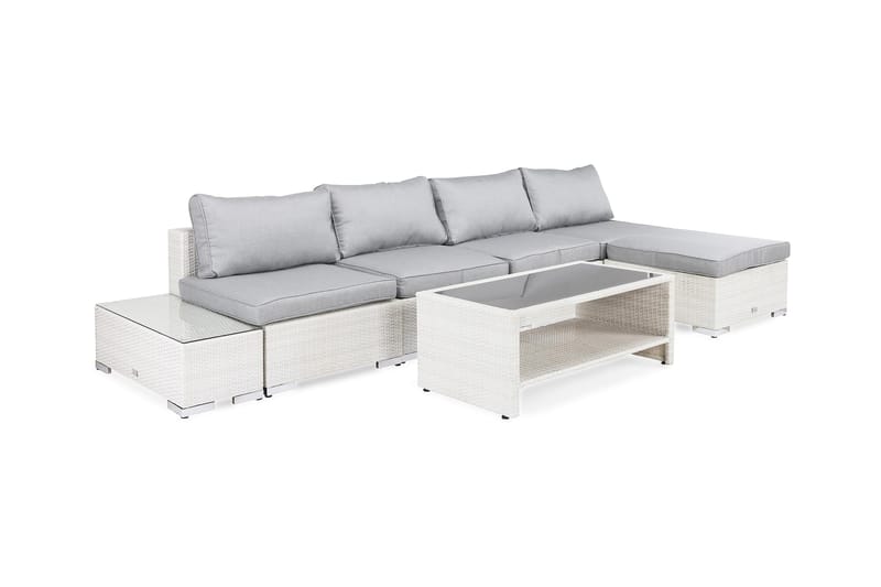 Bahamas Loungegrupp Utomhus - 5-sits Konstrotting Utemöbler Loungeset för Uteplats och Trädgård - Vit / Ljusgråa dynor - Utemöbler & utemiljö - Loungemöbler - Loungeset & loungegrupp