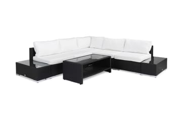 Bahamas Loungegrupp Utomhus - 5-sits Konstrotting Utemöbler Loungeset för Uteplats - Svart / VIta dynor - Utemöbler & utemiljö - Loungemöbler - Loungeset & loungegrupp