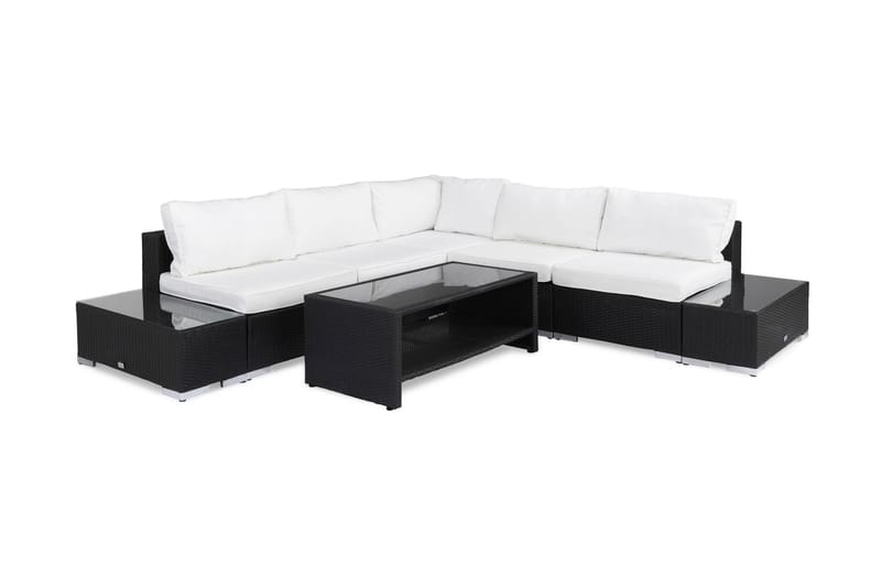 Bahamas Loungegrupp Utomhus - 5-sits Konstrotting Utemöbler Loungeset för Uteplats - Svart / VIta dynor - Utemöbler & utemiljö - Loungemöbler - Loungeset & loungegrupp