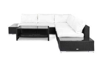 Bahamas Loungegrupp Utomhus - 5-sits Konstrotting Utemöbler Loungeset för Uteplats - Svart / VIta dynor - Utemöbler & utemiljö - Loungemöbler - Loungeset & loungegrupp