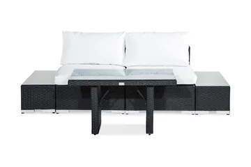 Bahamas Loungegrupp utomhus - Liten soffgrupp till balkong 2-sits - Litet loungeset konstrotting utemöbler - Svart / Vita dynor - Utemöbler & utemiljö - Loungemöbler - Loungeset & loungegrupp