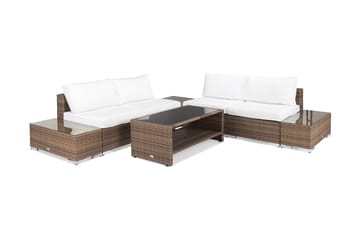 Bahamas Loungegrupp utomhus - Soffgrupp för trädgård & terrass 5-sits - Loungeset konstrotting utemöbler - Brun / Vita dynor - Utemöbler & utemiljö - Loungemöbler - Loungeset & loungegrupp