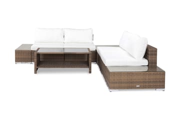 Bahamas Loungegrupp utomhus - Soffgrupp för trädgård & terrass 5-sits - Loungeset konstrotting utemöbler - Brun / Vita dynor - Utemöbler & utemiljö - Loungemöbler - Loungeset & loungegrupp