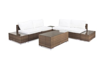 Bahamas Loungegrupp utomhus - Soffgrupp för trädgård 5-sits - Loungeset i konstrotting utemöbler - Brun / Vita dynor - Utemöbler & utemiljö - Loungemöbler - Loungeset & loungegrupp