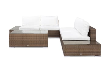 Bahamas Loungegrupp utomhus - Soffgrupp för trädgård 5-sits - Loungeset i konstrotting utemöbler - Brun / Vita dynor - Utemöbler & utemiljö - Loungemöbler - Loungeset & loungegrupp
