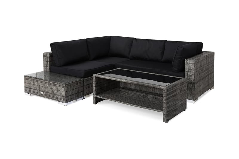 Bahamas Loungegrupp utomhus - Soffgrupp för trädgård med 4-sits - Loungeset konstrotting utemöbler - Grå / Svarta dynor - Utemöbler & utemiljö - Loungemöbler - Loungeset & loungegrupp