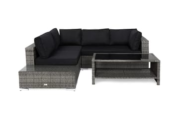 Bahamas Loungegrupp utomhus - Soffgrupp för trädgård med 4-sits - Loungeset konstrotting utemöbler - Grå / Svarta dynor - Utemöbler & utemiljö - Loungemöbler - Loungeset & loungegrupp