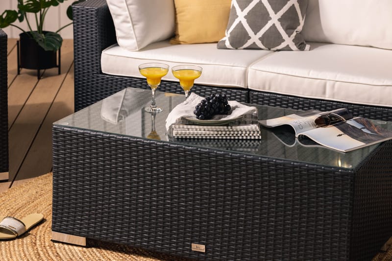 Bahamas Loungegrupp utomhus - Soffgrupp för trädgård med 5-sits - Loungeset konstrotting utemöbler - Svart / Vita dynor - Utemöbler & utemiljö - Loungemöbler - Loungeset & loungegrupp