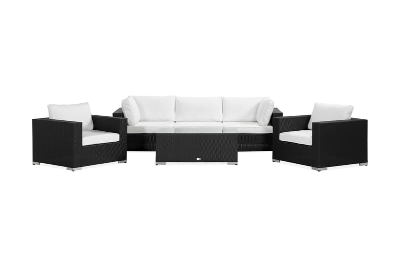 Bahamas Loungegrupp utomhus - Soffgrupp för trädgård med 5-sits - Loungeset konstrotting utemöbler - Svart / Vita dynor - Utemöbler & utemiljö - Loungemöbler - Loungeset & loungegrupp