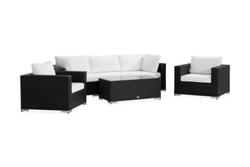 Bahamas Loungegrupp utomhus - Soffgrupp för trädgård med 5-sits - Loungeset konstrotting utemöbler - Svart / Vita dynor - Utemöbler & utemiljö - Loungemöbler - Loungeset & loungegrupp