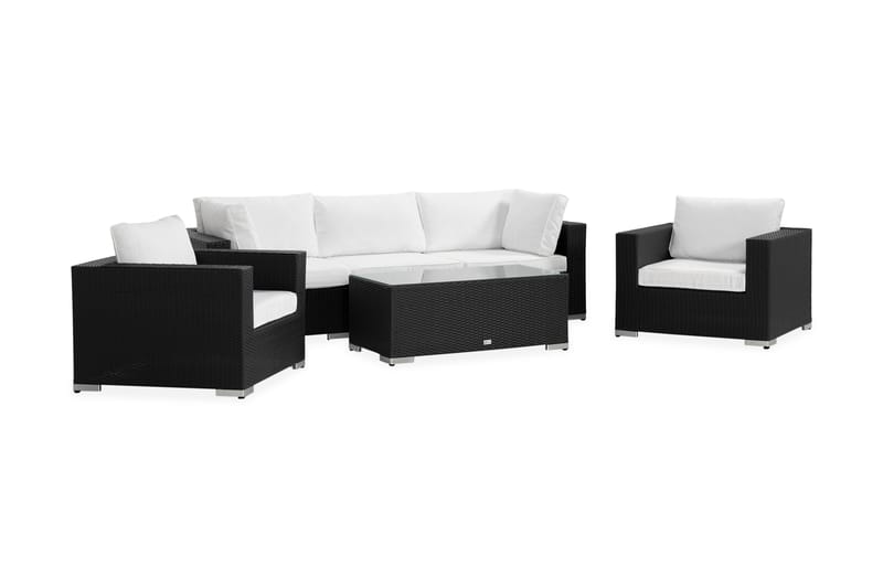 Bahamas Loungegrupp utomhus - Soffgrupp för trädgård med 5-sits - Loungeset konstrotting utemöbler - Svart / Vita dynor - Utemöbler & utemiljö - Loungemöbler - Loungeset & loungegrupp