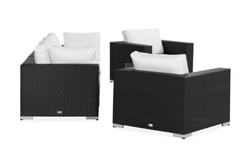 Bahamas Loungegrupp utomhus - Soffgrupp för trädgård med 5-sits - Loungeset konstrotting utemöbler - Svart / Vita dynor - Utemöbler & utemiljö - Loungemöbler - Loungeset & loungegrupp