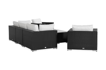 Bahamas Loungegrupp utomhus - Soffgrupp för trädgård med 5-sits - Loungeset konstrotting utemöbler - Svart / Vita dynor - Utemöbler & utemiljö - Loungemöbler - Loungeset & loungegrupp