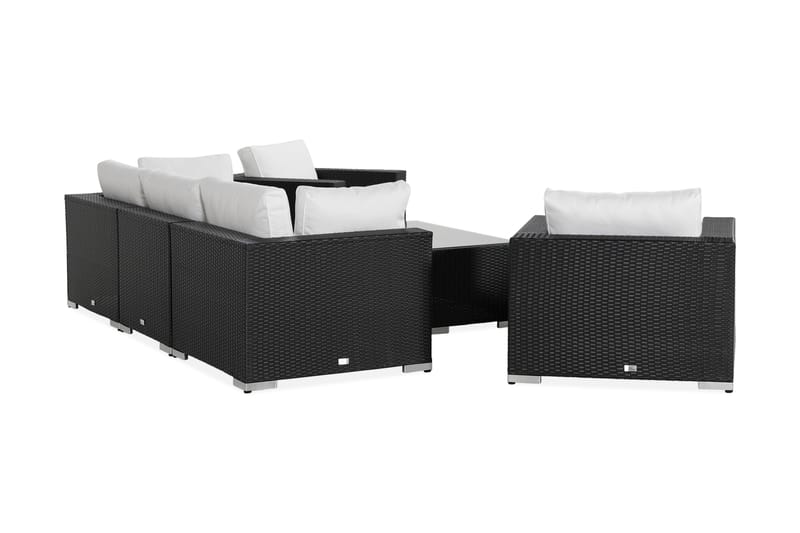 Bahamas Loungegrupp utomhus - Soffgrupp för trädgård med 5-sits - Loungeset konstrotting utemöbler - Svart / Vita dynor - Utemöbler & utemiljö - Loungemöbler - Loungeset & loungegrupp