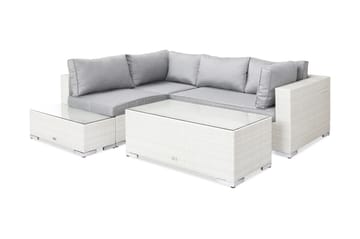 Bahamas Loungegrupp utomhus - Soffgrupp för uteplats 4-sits - Loungeset konstrotting utemöbler - Vit / Gråa dynor - Utemöbler & utemiljö - Loungemöbler - Loungeset & loungegrupp