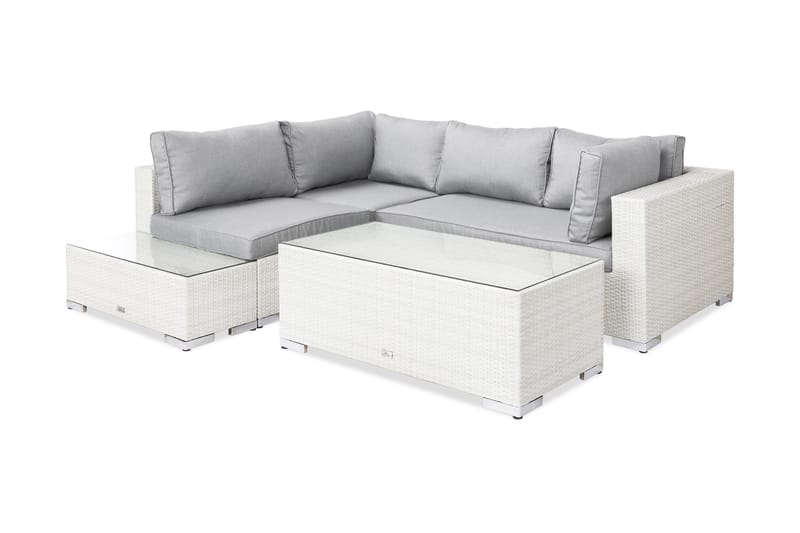 Bahamas Loungegrupp utomhus - Soffgrupp för uteplats 4-sits - Loungeset konstrotting utemöbler - Vit / Gråa dynor - Utemöbler & utemiljö - Loungemöbler - Loungeset & loungegrupp