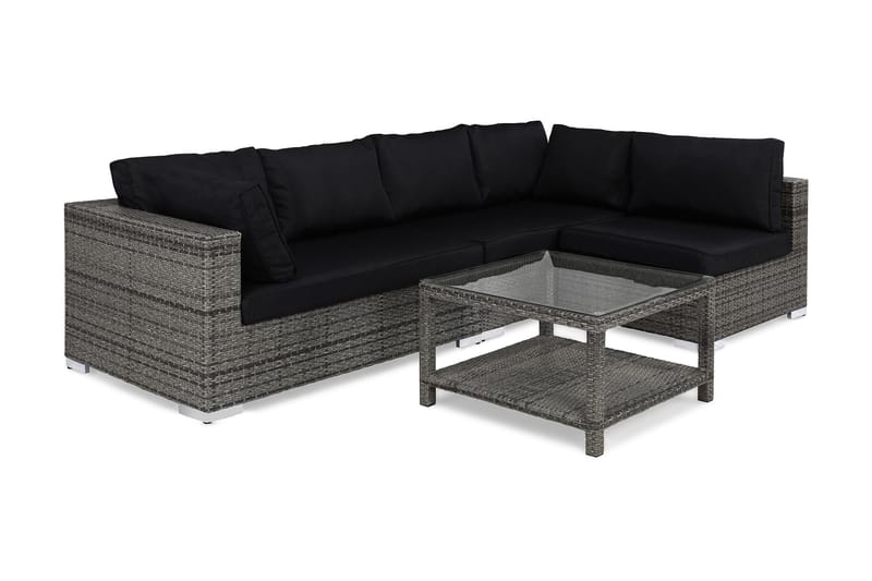 Bahamas Loungegrupp utomhus - Soffgrupp för uteplats 5-sits - Loungeset konstrotting utemöbler - Grå / Svarta dynor - Utemöbler & utemiljö - Loungemöbler - Loungeset & loungegrupp
