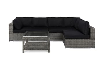 Bahamas Loungegrupp utomhus - Soffgrupp för uteplats 5-sits - Loungeset konstrotting utemöbler - Grå / Svarta dynor - Utemöbler & utemiljö - Loungemöbler - Loungeset & loungegrupp