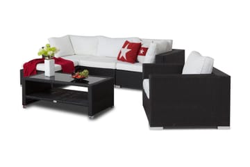 Bahamas Loungegrupp utomhus - Soffgrupp för uteplats 5-sits - Loungeset konstrotting utemöbler - Svart / Vita dynor - Utemöbler & utemiljö - Loungemöbler - Loungeset & loungegrupp