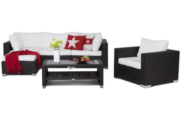 Bahamas Loungegrupp utomhus - Soffgrupp för uteplats 5-sits - Loungeset konstrotting utemöbler - Svart / Vita dynor - Utemöbler & utemiljö - Loungemöbler - Loungeset & loungegrupp