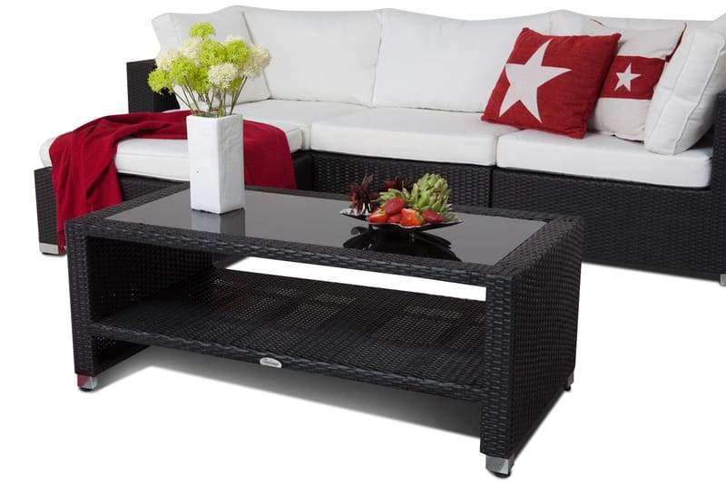 Bahamas Loungegrupp utomhus - Soffgrupp för uteplats 5-sits - Loungeset konstrotting utemöbler - Svart / Vita dynor - Utemöbler & utemiljö - Loungemöbler - Loungeset & loungegrupp