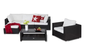 Bahamas Loungegrupp utomhus - Soffgrupp för uteplats 5-sits - Loungeset konstrotting utemöbler - Svart / Vita dynor - Utemöbler & utemiljö - Loungemöbler - Loungeset & loungegrupp