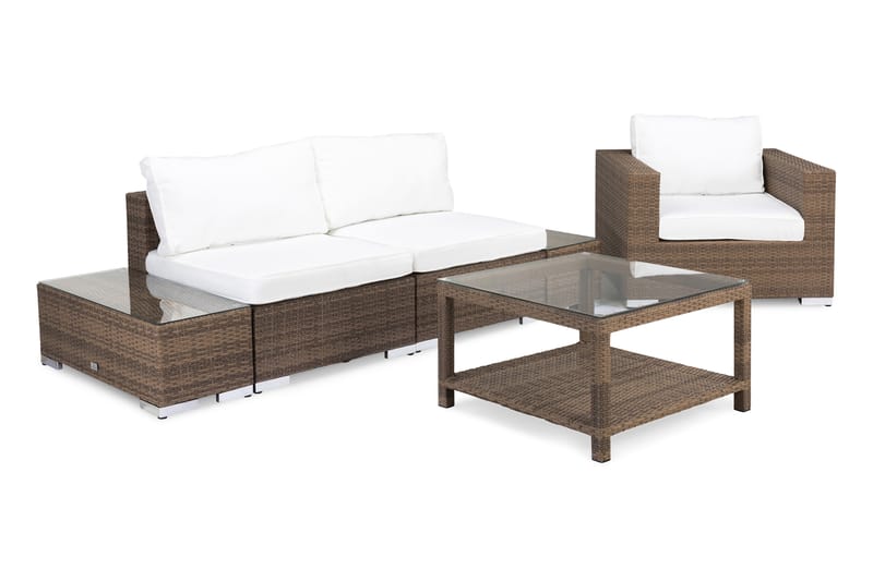 Bahamas Loungegrupp utomhus - Soffgrupp till balkong 3-sits - Loungeset konstrotting utemöbler - Bord 75x75 - Svart / Vita dynor - Utemöbler & utemiljö - Loungemöbler - Loungeset & loungegrupp