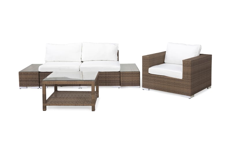 Bahamas Loungegrupp utomhus - Soffgrupp till balkong 3-sits - Loungeset konstrotting utemöbler - Bord 75x75 - Svart / Vita dynor - Utemöbler & utemiljö - Loungemöbler - Loungeset & loungegrupp