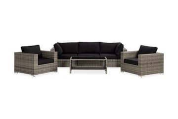 Bahamas Loungegrupp utomhus - Soffgrupp till balkong 5-sits - Loungeset utemöbler - 1 Bord m Hylla - Brun / Svarta dynor - Utemöbler & utemiljö - Loungemöbler - Loungeset & loungegrupp