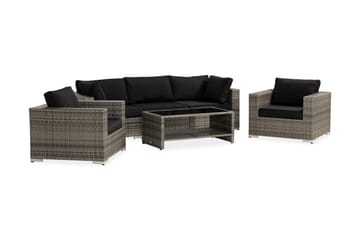 Bahamas Loungegrupp utomhus - Soffgrupp till balkong 5-sits - Loungeset utemöbler - 1 Bord m Hylla - Brun / Svarta dynor - Utemöbler & utemiljö - Loungemöbler - Loungeset & loungegrupp