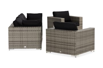 Bahamas Loungegrupp utomhus - Soffgrupp till balkong 5-sits - Loungeset utemöbler - 1 Bord m Hylla - Brun / Svarta dynor - Utemöbler & utemiljö - Loungemöbler - Loungeset & loungegrupp