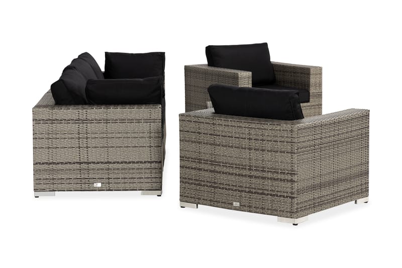 Bahamas Loungegrupp utomhus - Soffgrupp till balkong 5-sits - Loungeset utemöbler - 1 Bord m Hylla - Brun / Svarta dynor - Utemöbler & utemiljö - Loungemöbler - Loungeset & loungegrupp