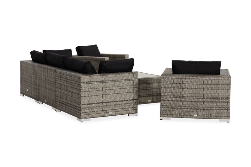 Bahamas Loungegrupp utomhus - Soffgrupp till balkong 5-sits - Loungeset utemöbler - 1 Bord m Hylla - Brun / Svarta dynor - Utemöbler & utemiljö - Loungemöbler - Loungeset & loungegrupp