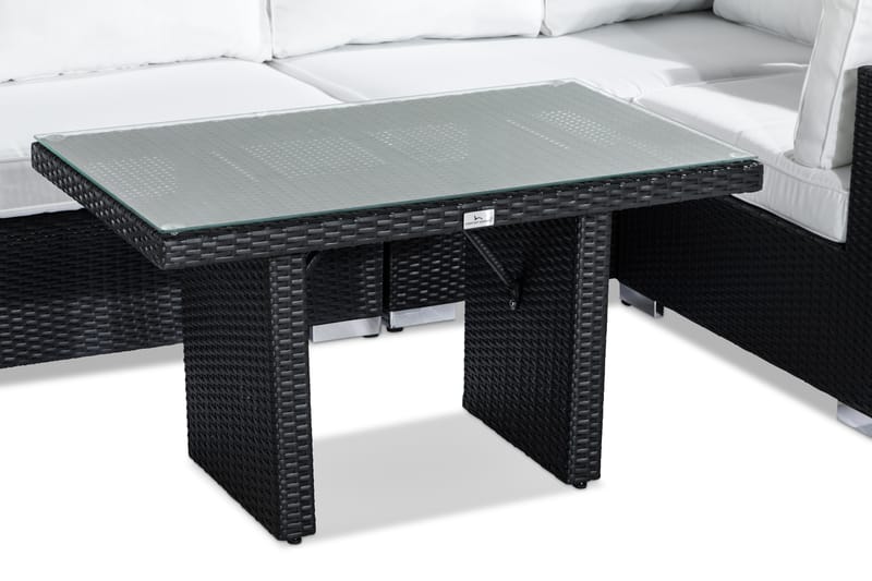 Bahamas Loungegrupp utomhus - Soffgrupp till terrass 5-sits - Loungeset konstrotting utemöbler - Svart / Vita dynor - Utemöbler & utemiljö - Loungemöbler - Loungeset & loungegrupp