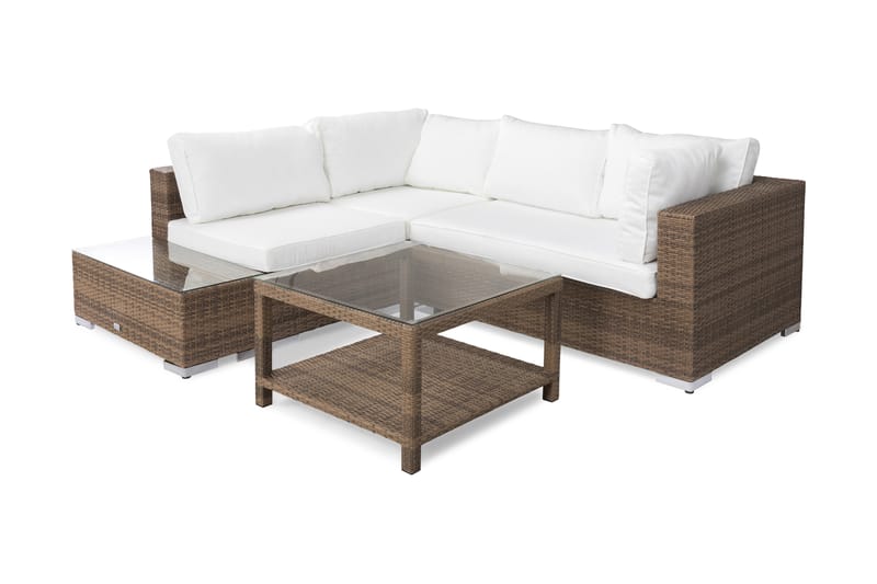 Bahamas Loungegrupp utomhus - Soffgrupp till trädgård 4-sits - Loungeset konstrotting utemöbler - Beige / Vita dynor - Utemöbler & utemiljö - Loungemöbler - Loungeset & loungegrupp