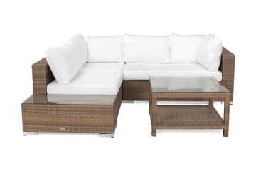Bahamas Loungegrupp utomhus - Soffgrupp till trädgård 4-sits - Loungeset konstrotting utemöbler - Beige / Vita dynor - Utemöbler & utemiljö - Loungemöbler - Loungeset & loungegrupp