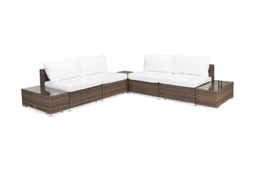 Bahamas Loungegrupp utomhus - Soffgrupp till trädgård 4-sits - Loungeset konstrotting utemöbler - Brun med Vita dynor - Utemöbler & utemiljö - Loungemöbler - Loungeset & loungegrupp