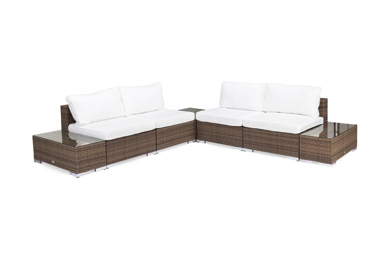 Bahamas Loungegrupp utomhus - Soffgrupp till trädgård 4-sits - Loungeset konstrotting utemöbler - Brun med Vita dynor - Utemöbler & utemiljö - Loungemöbler - Loungeset & loungegrupp