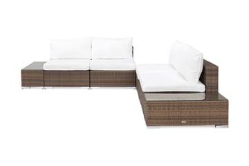 Bahamas Loungegrupp utomhus - Soffgrupp till trädgård 4-sits - Loungeset konstrotting utemöbler - Brun med Vita dynor - Utemöbler & utemiljö - Loungemöbler - Loungeset & loungegrupp