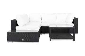 Bahamas Loungegrupp utomhus - Soffgrupp till trädgård 4-sits - Loungeset konstrotting utemöbler - Svart med vit dya - Utemöbler & utemiljö - Loungemöbler - Loungeset & loungegrupp