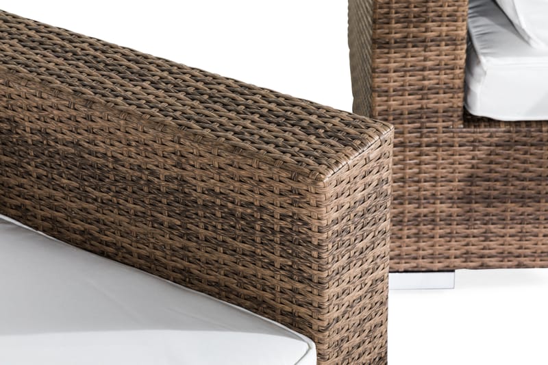 Bahamas Loungegrupp utomhus - Soffgrupp till trädgård 5-sits - Loungeset konstrotting utemöbler - Beige / Brun med vita dynor - Utemöbler & utemiljö - Loungemöbler - Loungeset & loungegrupp