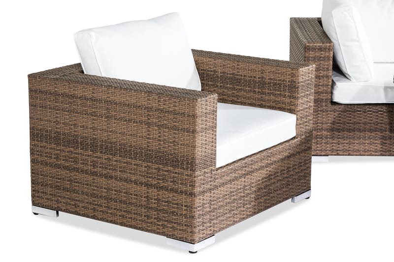 Bahamas Loungegrupp utomhus - Soffgrupp till trädgård 5-sits - Loungeset konstrotting utemöbler - Beige / Brun med vita dynor - Utemöbler & utemiljö - Loungemöbler - Loungeset & loungegrupp