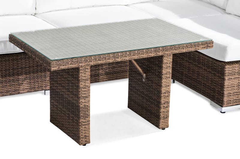 Bahamas Loungegrupp utomhus - Soffgrupp till trädgård 5-sits - Loungeset konstrotting utemöbler - Beige / Brun med vita dynor - Utemöbler & utemiljö - Loungemöbler - Loungeset & loungegrupp