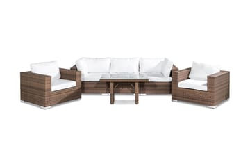 Bahamas Loungegrupp utomhus - Soffgrupp till trädgård 5-sits - Loungeset konstrotting utemöbler - Beige / Sand / Vit dyna - Utemöbler & utemiljö - Loungemöbler - Loungeset & loungegrupp