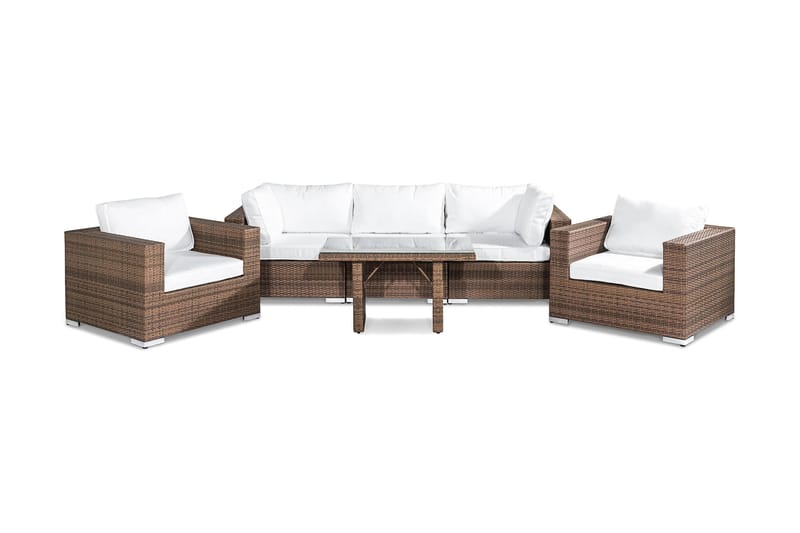 Bahamas Loungegrupp utomhus - Soffgrupp till trädgård 5-sits - Loungeset konstrotting utemöbler - Beige / Sand / Vit dyna - Utemöbler & utemiljö - Loungemöbler - Loungeset & loungegrupp