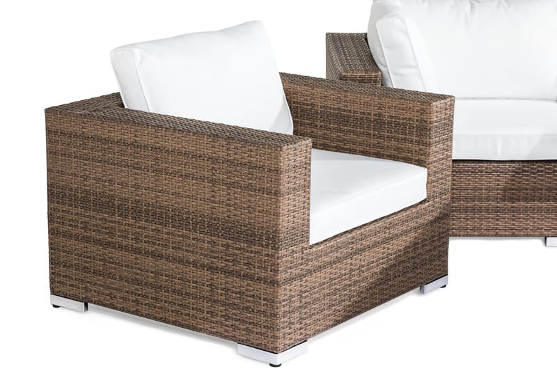 Bahamas Loungegrupp utomhus - Soffgrupp till trädgård 5-sits - Loungeset konstrotting utemöbler - Beige / Sand / Vit dyna - Utemöbler & utemiljö - Loungemöbler - Loungeset & loungegrupp