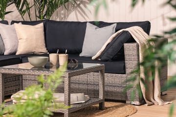 Bahamas Loungegrupp utomhus - Soffgrupp till trädgård 5-sits - Loungeset konstrotting utemöbler - Beige / Svarta dynor - Utemöbler & utemiljö - Loungemöbler - Loungeset & loungegrupp