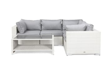 Bahamas Loungegrupp utomhus - Soffgrupp till trädgård med 4-sits - Loungeset konstrotting utemöbler - Vit / Gråa dynor - Utemöbler & utemiljö - Loungemöbler - Loungeset & loungegrupp
