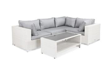 Bahamas Loungegrupp utomhus - Soffgrupp till trädgård med 4-sits - Loungeset konstrotting utemöbler - Vit / Gråa dynor - Utemöbler & utemiljö - Loungemöbler - Loungeset & loungegrupp