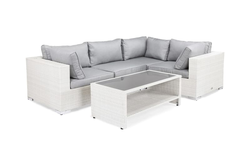 Bahamas Loungegrupp utomhus - Soffgrupp till trädgård med 4-sits - Loungeset konstrotting utemöbler - Vit / Gråa dynor - Utemöbler & utemiljö - Loungemöbler - Loungeset & loungegrupp